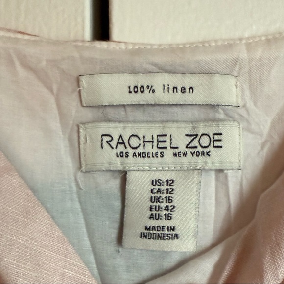 Rachel Zoe Blush Pink Linen Floral Dress sz 12 Garden Feminine Cottage Preppy - Picture 7 of 8